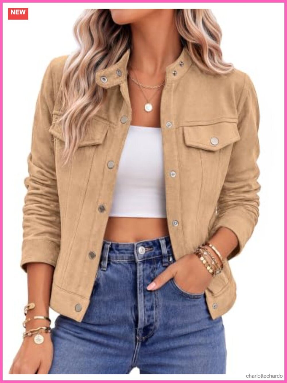 Faux Suede Cropped Jacket Women Snap Button Lapel Casual Shacket